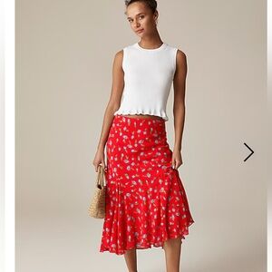 NWT J. Crew Gwyneth flounce-hem slip skirt in chiffon XS Red Multi